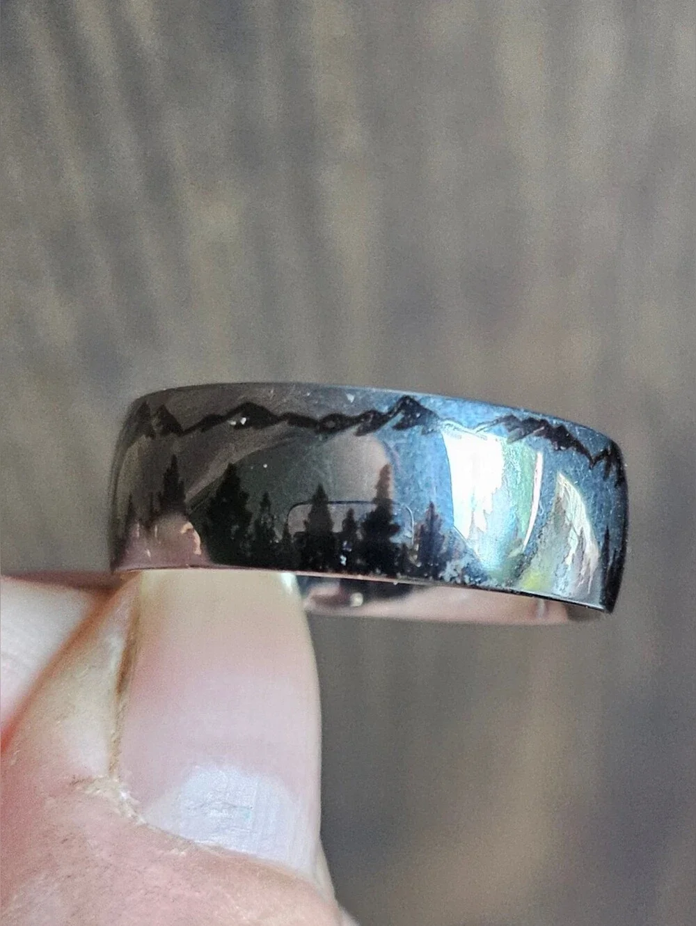 NEW Mens Stainless Steel Wedding Band With Moutain Scene
